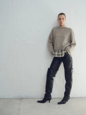 MANGO - Sweter z wszytą koszulą średni brązowy - - Kobieta