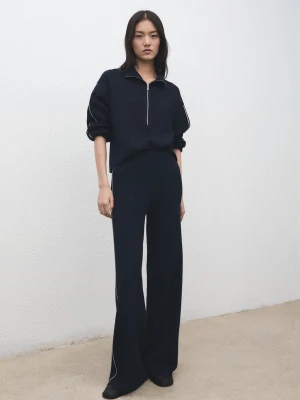 MANGO - Sweter z zamkiem przy dekolcie w kontrastowe paski granatowy - - Kobieta