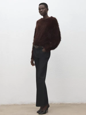 MANGO - Sweter ze sztucznego futerka brązowy - - Kobieta