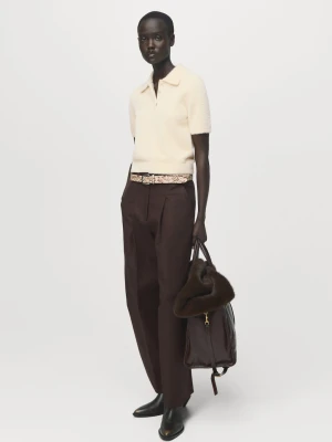 MANGO - Sweter ze sztucznego futerka z kołnierzykiem polo kremowy / écru - - Kobieta