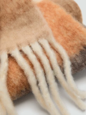 MANGO - Szalik w paski z frędzlami na brzegach brązowy - Rozmiar uniwersalny - Kobieta