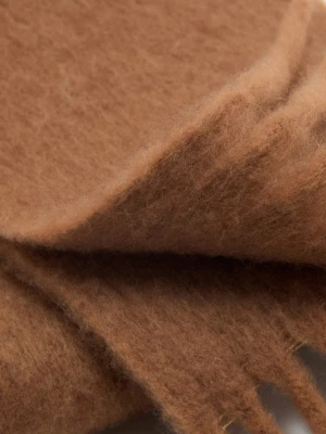 MANGO - Szalik z frędzlami średni brązowy - Rozmiar uniwersalny - Kobieta