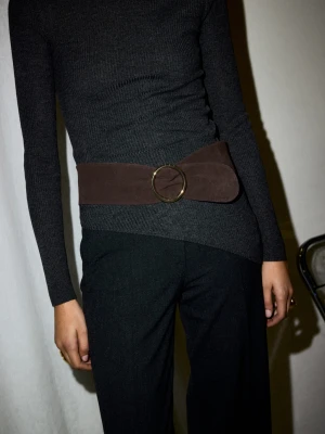 MANGO - Szeroki pasek z zamszu czekoladowy - - Kobieta