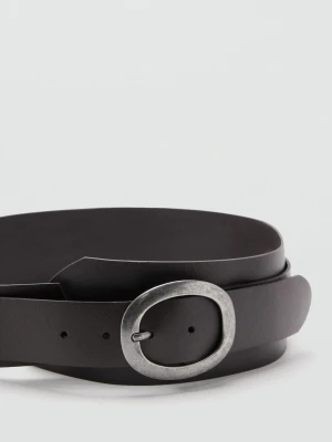 MANGO - Szeroki skórzany pasek czekoladowy - - Kobieta