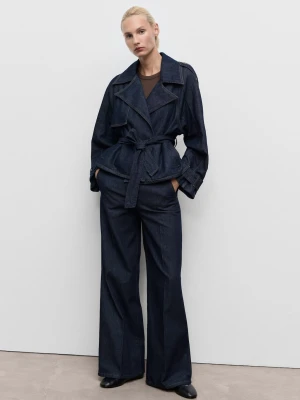 MANGO - Szerokie spodnie denim z szlufkami niebieski - - Kobieta