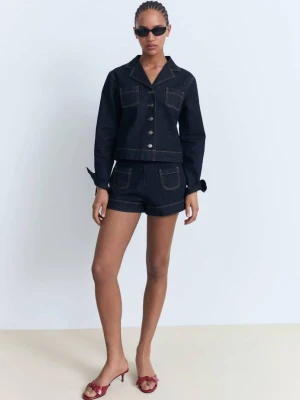 MANGO - Szorty denim z wysokim stanem i kieszeniami niebieski - - Kobieta