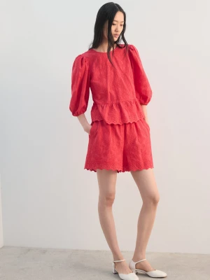 MANGO - Szorty z kwiatowym haftem truskawkowy - - Kobieta