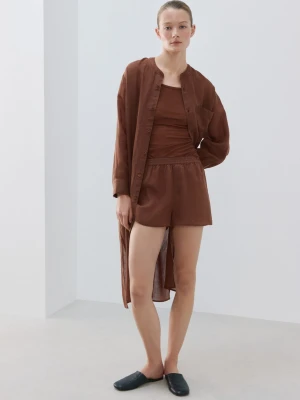 Szorty z ramii brązowy - Kobieta - - MANGO