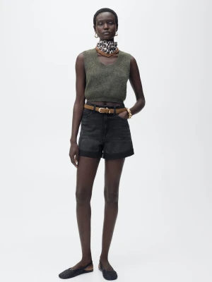 MANGO - Szorty denimowe mom-fit z wysokim stanem black denim - - Kobieta