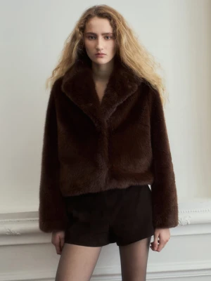 MANGO - Szorty zamszowe z suwakiem brązowy - - Kobieta