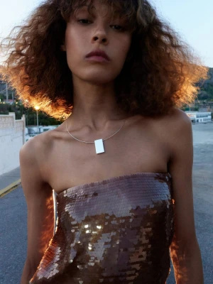 MANGO - Sztywny naszyjnik z prostokątnym wisiorkiem srebrny - Rozmiar uniwersalny - Kobieta