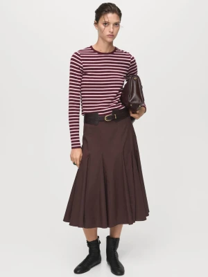 MANGO - Koszulka w paski z długimi rękawami brązowy - - Kobieta