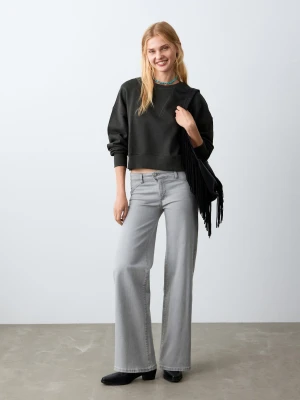 MANGO TEEN - Bawełniana bluza crop antracytowy - - Dziewczyna