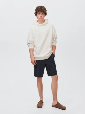 MANGO TEEN - Bawełniana bluza z kapturem złamana biel - - Chłopak