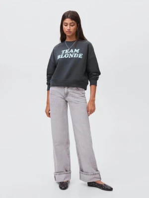 MANGO TEEN - Bawełniana bluza ze wzorem antracytowy - - Dziewczyna