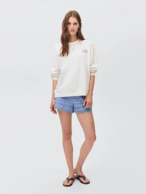 MANGO TEEN - Bawełniana bluza ze wzorem złamana biel - - Dziewczyna