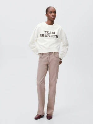 MANGO TEEN - Bawełniana bluza ze wzorem złamana biel - - Dziewczyna
