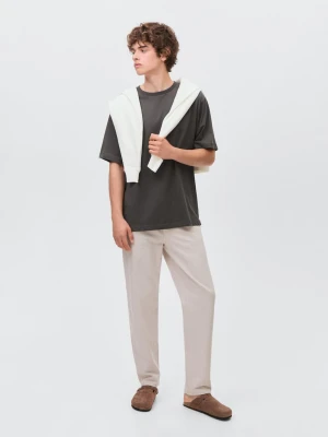 MANGO TEEN - Bawełniana koszulka basic antracytowy - - Chłopak