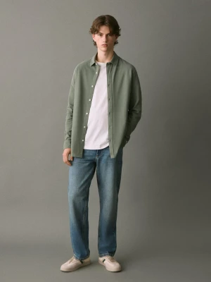 MANGO TEEN - Bawełniana koszulka polo khaki - - Chłopak