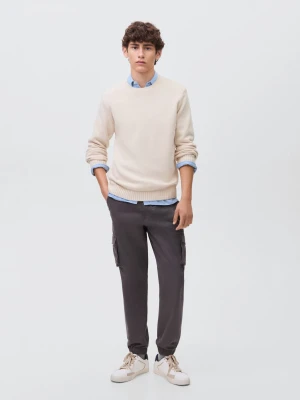 MANGO TEEN - Bawełniany sweter z serii basic beżowy - - Chłopak