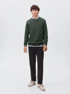 MANGO TEEN - Bawełniany sweter z serii basic khaki - - Chłopak
