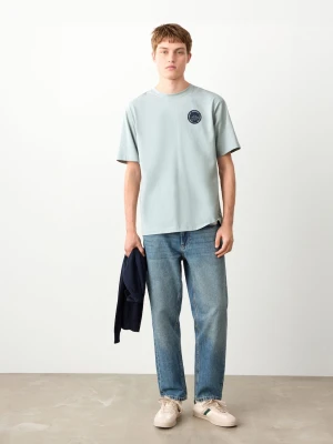 MANGO TEEN - Bawełniany wzorzysty t-shirt bladozielony - - Chłopak