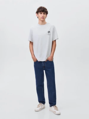 MANGO TEEN - Bawełniany wzorzysty t-shirt błękitny - - Chłopak