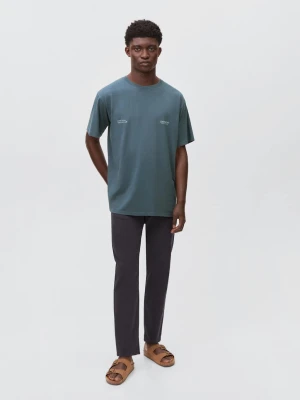 MANGO TEEN - Bawełniany wzorzysty t-shirt ciemnoniebieski - - Chłopak