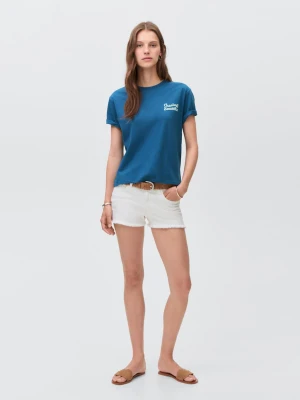 MANGO TEEN - Bawełniany wzorzysty t-shirt ciemnoniebieski - - Dziewczyna