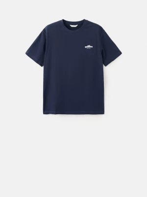 MANGO TEEN - Bawełniany wzorzysty t-shirt granatowy - - Chłopak