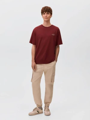 MANGO TEEN - Bawełniany wzorzysty t-shirt kasztanowy - - Chłopak