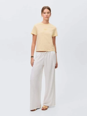 MANGO TEEN - Bawełniany wzorzysty t-shirt pastelowy żółty - - Dziewczyna