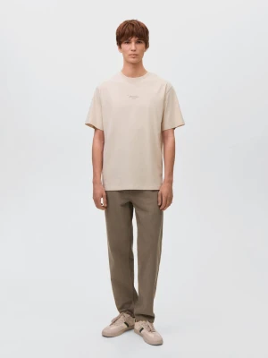 MANGO TEEN - Bawełniany wzorzysty t-shirt piaskowy - - Chłopak