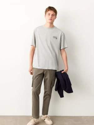 MANGO TEEN - Bawełniany wzorzysty t-shirt średni szary - - Chłopak