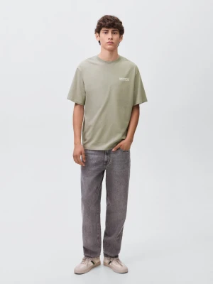 MANGO TEEN - Bawełniany wzorzysty t-shirt zielony - - Chłopak