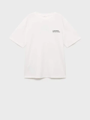 MANGO TEEN - Bawełniany wzorzysty t-shirt złamana biel - - Chłopak