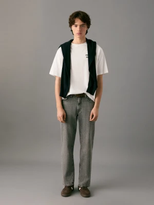 MANGO TEEN - Bawełniany wzorzysty t-shirt złamana biel - - Chłopak