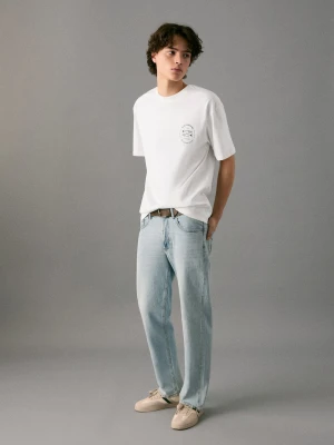 MANGO TEEN - Bawełniany wzorzysty t-shirt złamana biel - - Chłopak