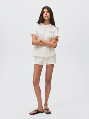 MANGO TEEN - Bawełniany wzorzysty t-shirt złamana biel - - Dziewczyna