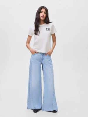 MANGO TEEN - Bawełniany wzorzysty t-shirt złamana biel - - Dziewczyna