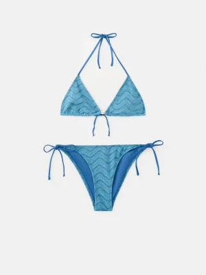 MANGO TEEN - Bikini z fakturą i figami ze średnim stanem niebieski - - Dziewczyna