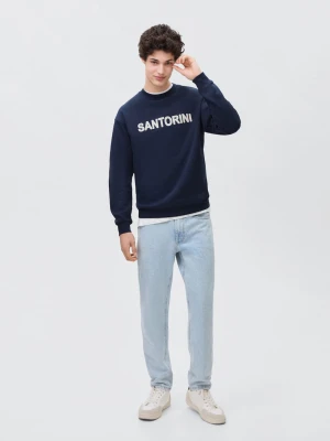 MANGO TEEN - Bluza bawełniana z nadrukowanym napisem ciemnogranatowy - - Chłopak
