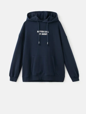 MANGO TEEN - Bluza z błyszczącym nadrukiem granatowy - - Dziewczyna