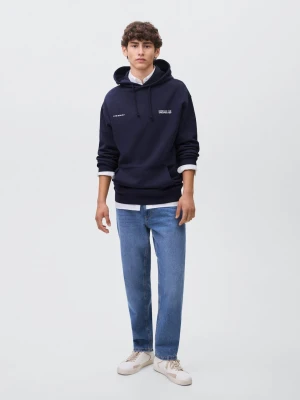 MANGO TEEN - Bluza z kapturem i nadrukiem granatowy - - Chłopak