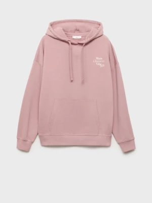 MANGO TEEN - Bluza z kapturem i nadrukiem pastelowy róż - - Dziewczyna