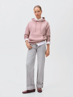 MANGO TEEN - Bluza z kapturem i nadrukiem pastelowy róż - - Dziewczyna