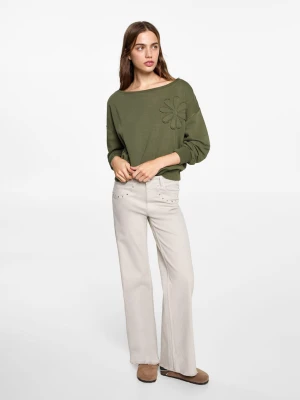 MANGO TEEN - Bluza z kwiatowym haftem khaki - - Dziewczyna