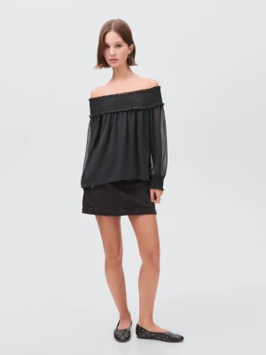 MANGO TEEN - Bluzka bez ramiączek z marszczonym panelem antracytowy - - Dziewczyna