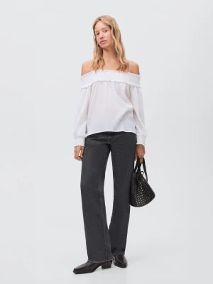 MANGO TEEN - Bluzka bez ramiączek z marszczonym panelem złamana biel - - Dziewczyna