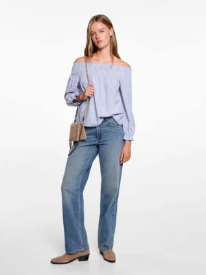 MANGO TEEN - Bluzka off shoulder błękitny - - Dziewczyna